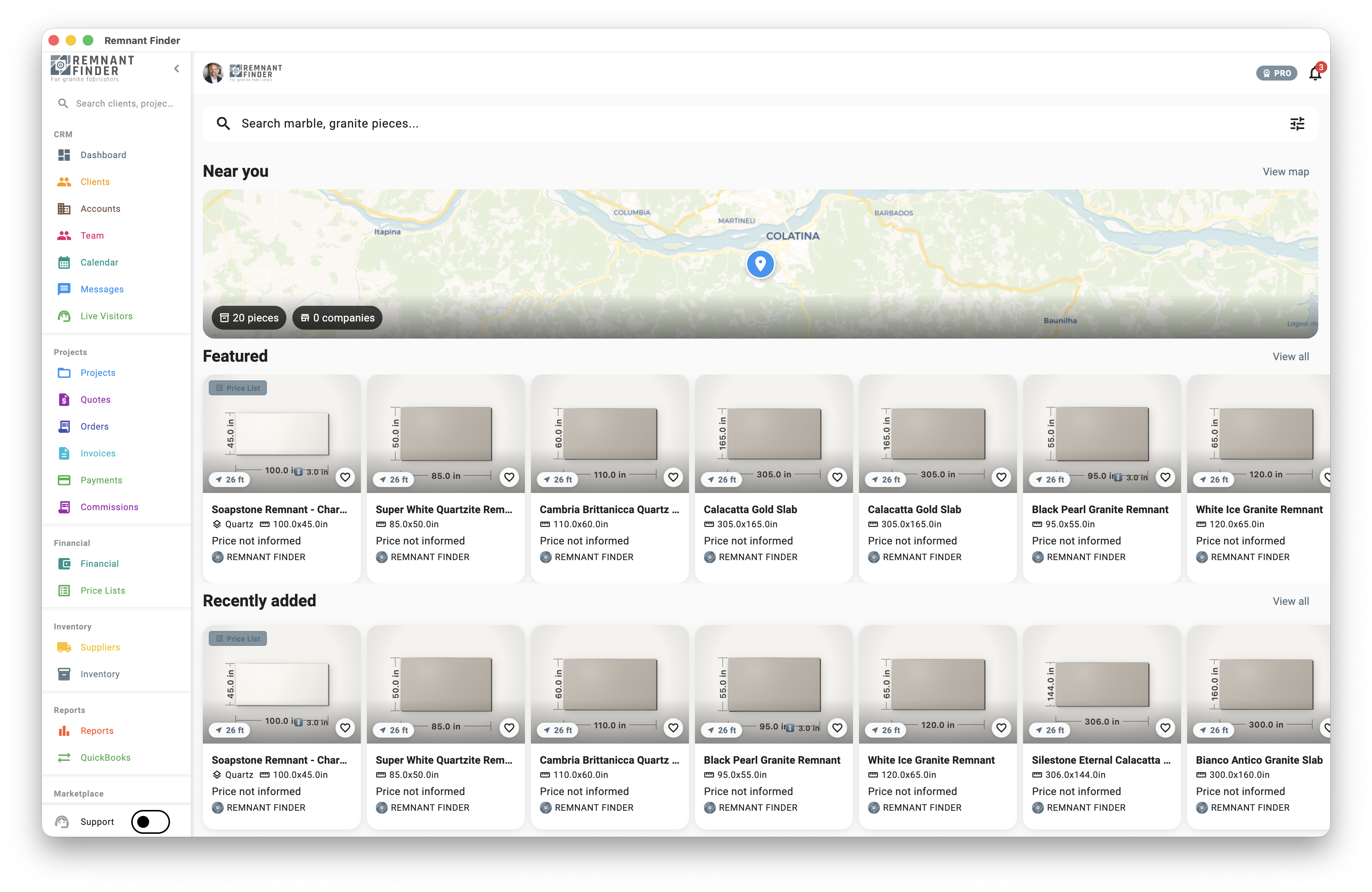 Automazione listing of remnants with photos, dimensions and prices